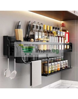 Кухненски органайзер 2 етажа многофункционален рафт за прибори, подправки, кърпи